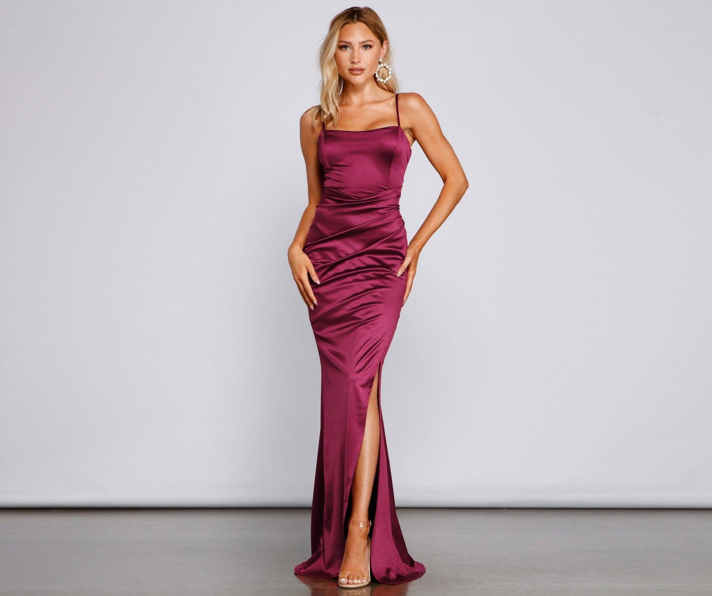 Evie Formal Ruched Charming Satin Sleeveless Dress