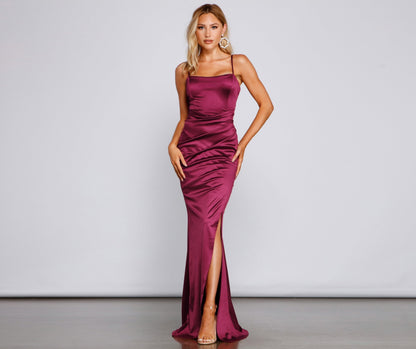 Evie Formal Ruched Charming Satin Sleeveless Dress