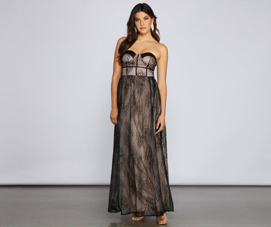 Laurel Formal Lace Illusion Corset Dress - Lady Occasions