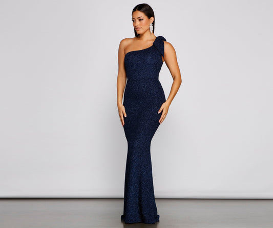 Henley Formal One Shoulder Glitter Dress - Lady Occasions