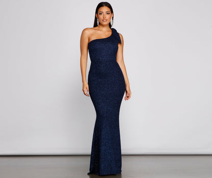 Henley Formal One Charming Shoulder Glitter Dress