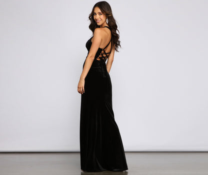 Christina Lace-Up Stylish Back Velvet Dress