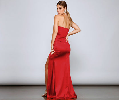 Aurie Formal High Charming Slit Satin Mermaid Dress