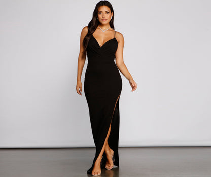 Giselle Formal High Charming Slit Crepe Dress