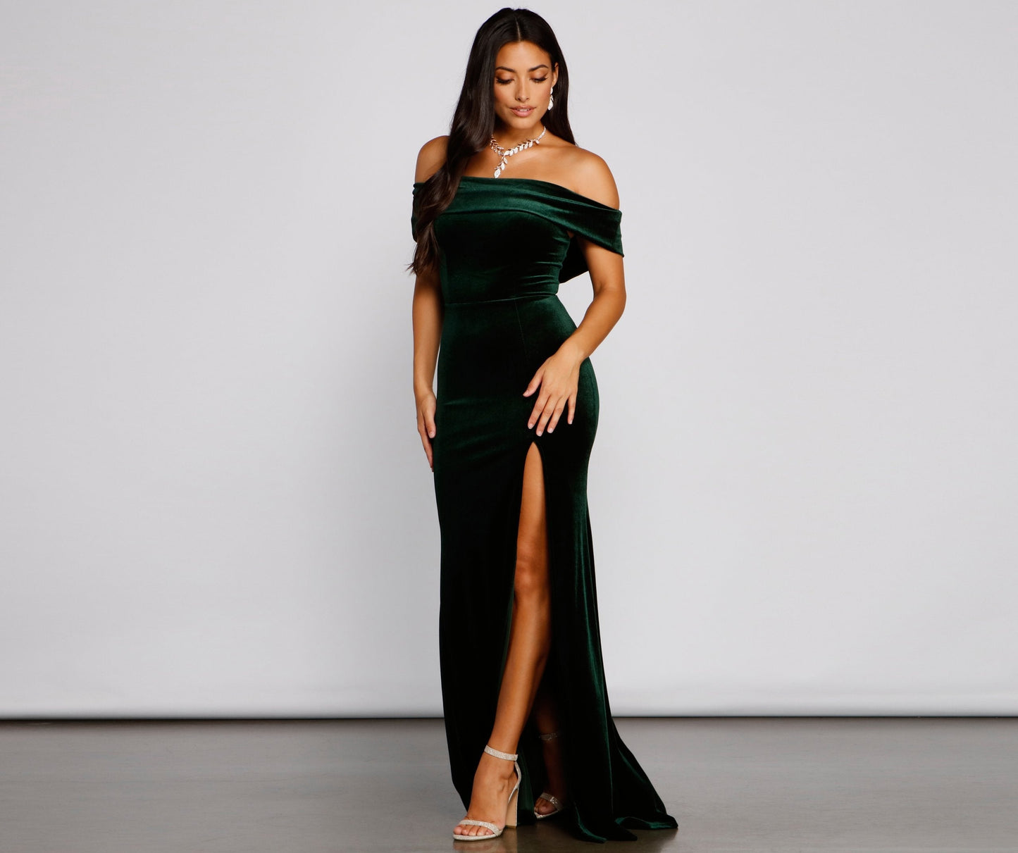 Olivia Formal Velvet Off-The-Shoulder Maxi Dress - Lady Occasions