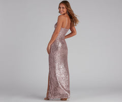 Jewel Formal High Charming Slit Sequin Dress