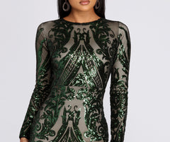 Alexandria Formal Stylish Sequin Scroll Dress
