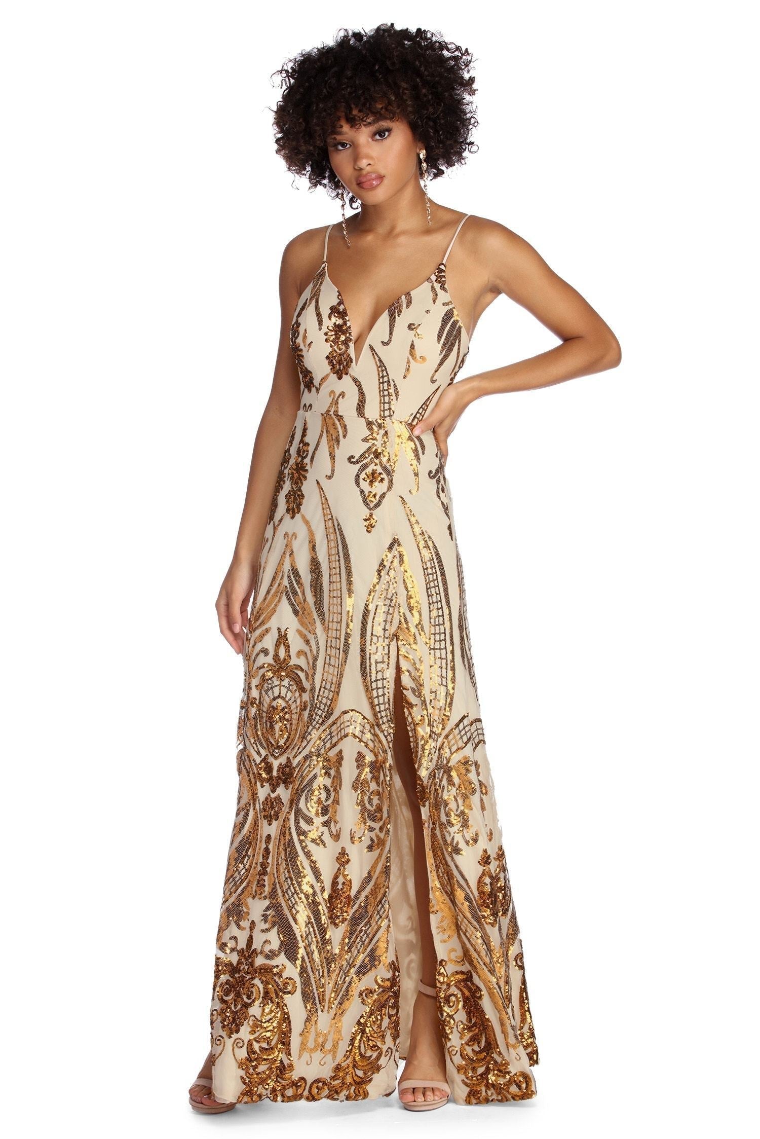 Nia Sequin Scroll Dress - Lady Occasions