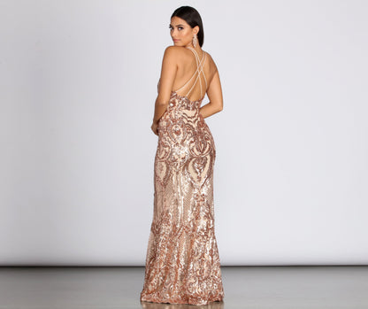 Julieanne Formal Stylish Sequin Scroll Dress