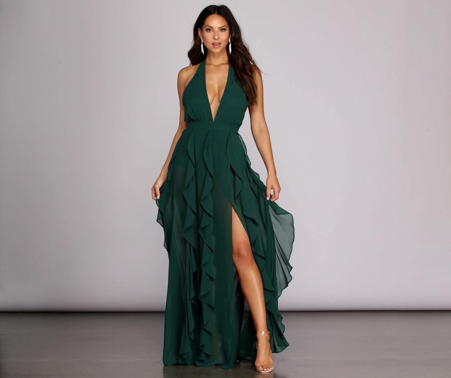 Delena Formal Chiffon Tendril Dress - Lady Occasions