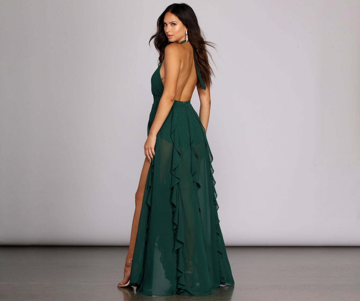 Delena Formal Stylish Chiffon Tendril Dress