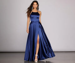 Gabrielle Formal High Charming Slit Satin Dress
