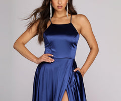 Gabrielle Formal High Charming Slit Satin Dress