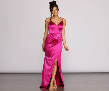 Gianna Formal High Charming Slit Satin Dress