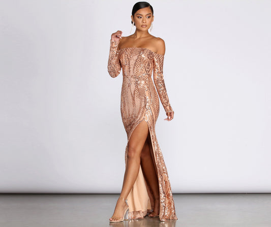 Becca Formal High Slit Sequin Dress - Lady Occasions