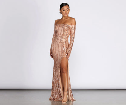 Becca Formal High Charming Slit Sequin Dress