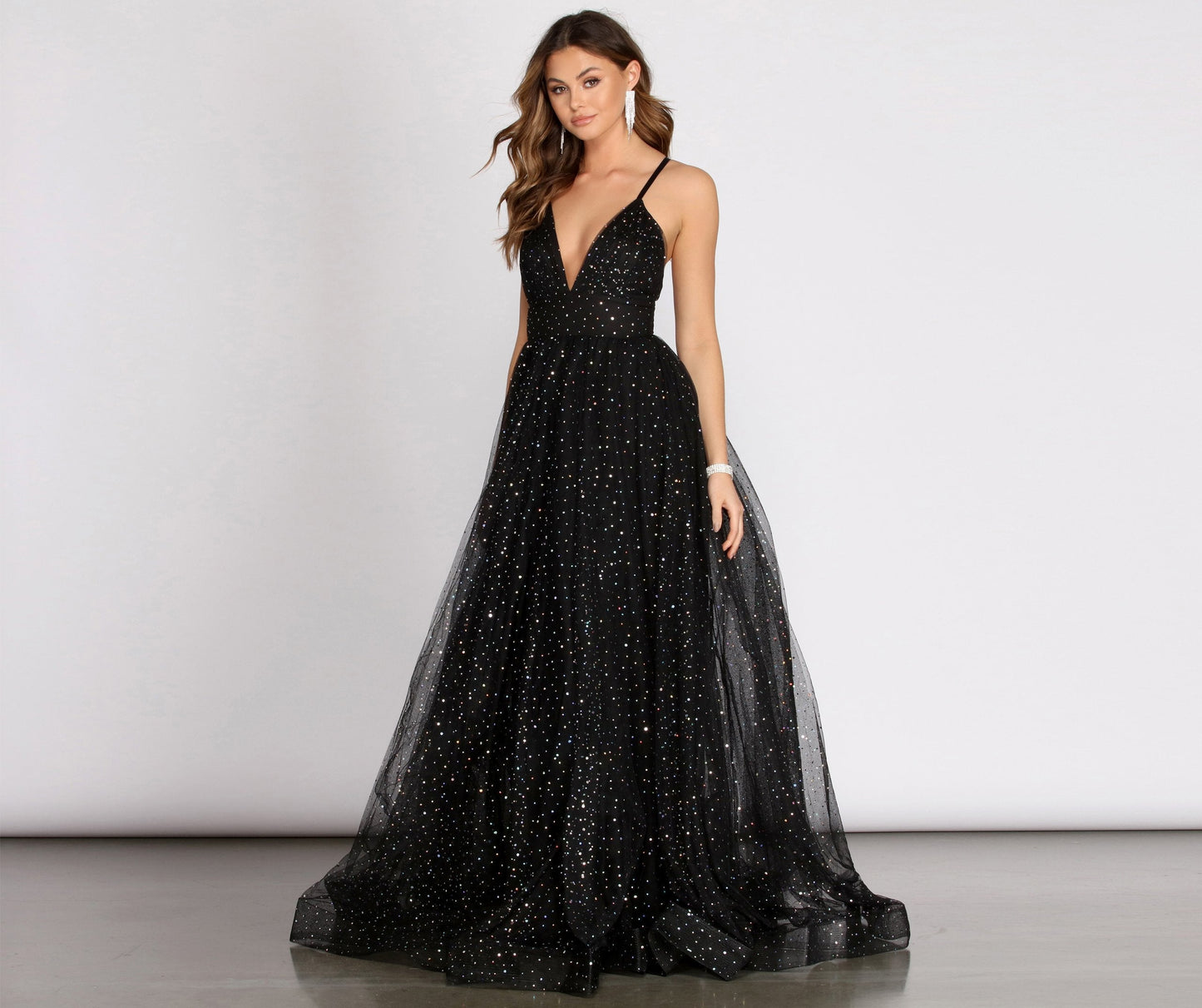 Vanessa V Stylish Neck Tulle Gown