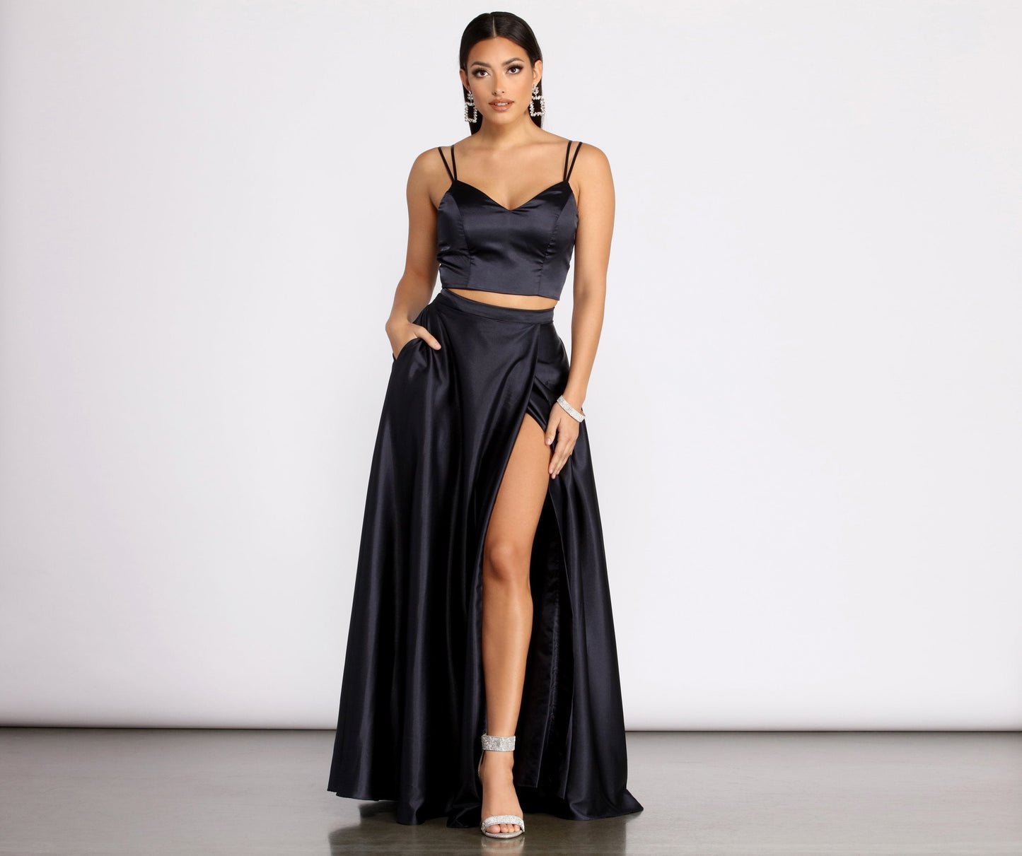 Naomi Satin Two Piece Dress - Lady Occasions