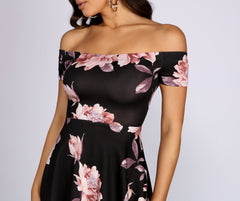 Sweetest Look Floral Off Graceful Shoulder High Low Skater Dress
