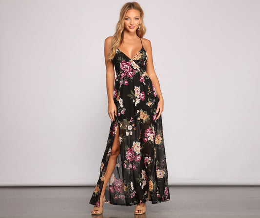 Pop Of Floral Mesh Maxi Dress - Lady Occasions