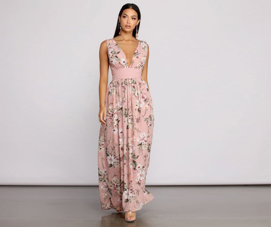 Floral Beauty Sleeveless Chiffon Maxi Dress - Lady Occasions