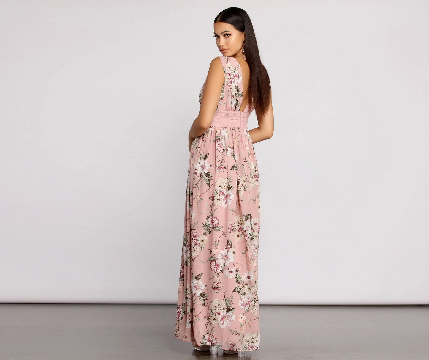 Floral Beauty Sleeveless Charming Chiffon Maxi Dress