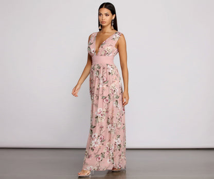 Floral Beauty Sleeveless Charming Chiffon Maxi Dress