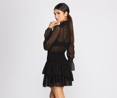 Mock Neck Stylish Chiffon Mini Dress