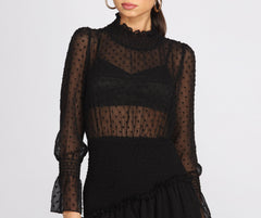 Mock Neck Stylish Chiffon Mini Dress