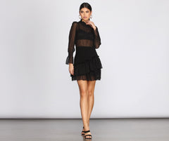 Mock Neck Stylish Chiffon Mini Dress