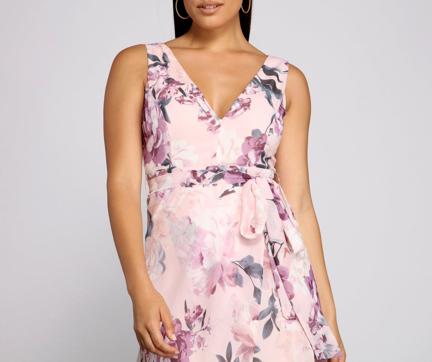 Wrapped In Romance Charming Floral Chiffon Maxi Dress