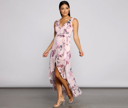 Wrapped In Romance Charming Floral Chiffon Maxi Dress