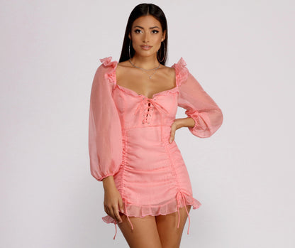 Lace Be Real Organza Sleeve Mini Dress - Lady Occasions