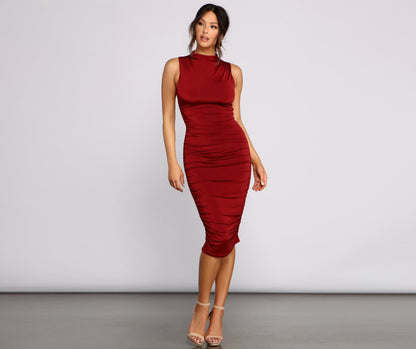 Curves Ahead Sleeveless Charming Ruched Midi Dress