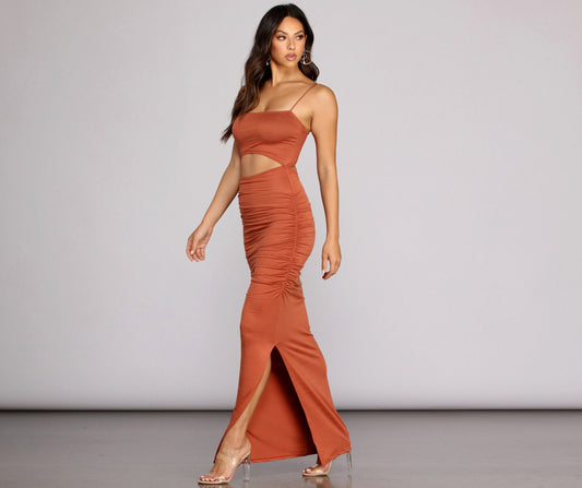 Ruched To The Maxi Knit Dress - Lady Occasions