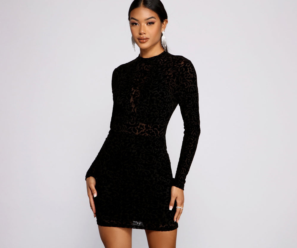 Sultry And Stylish Flocked Mesh Mini Dress - Lady Occasions