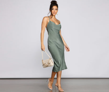 Forever Chic Stylish Satin Midi Dress