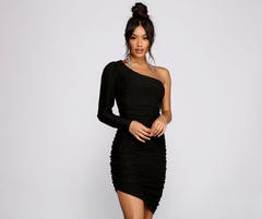 One Shoulder Stylish Glitter Lurex Bodycon