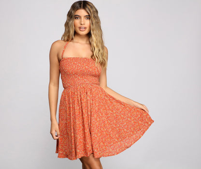 Flowy Floral Stylish Woven Halter Dress