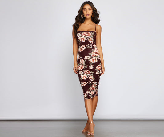 Floral Lover Ruched Midi Dress - Lady Occasions