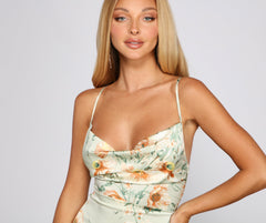 Floral Fusion Stylish Satin Mini Dress