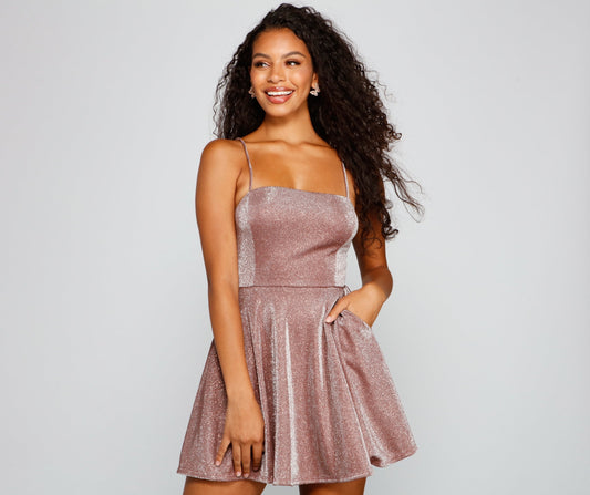 Glow Goals Glitter Knit Skater Dress - Lady Occasions