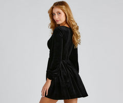 Flirty And Chic Charming Velvet Skater Dress