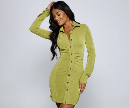 Crazy About Ruche Collared Mini Dress - Lady Occasions