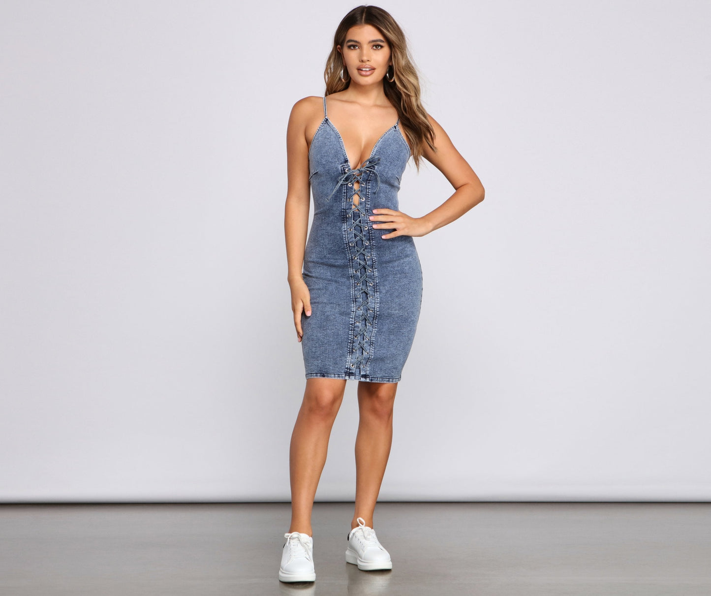 Laced Up Stylish In Denim Dress