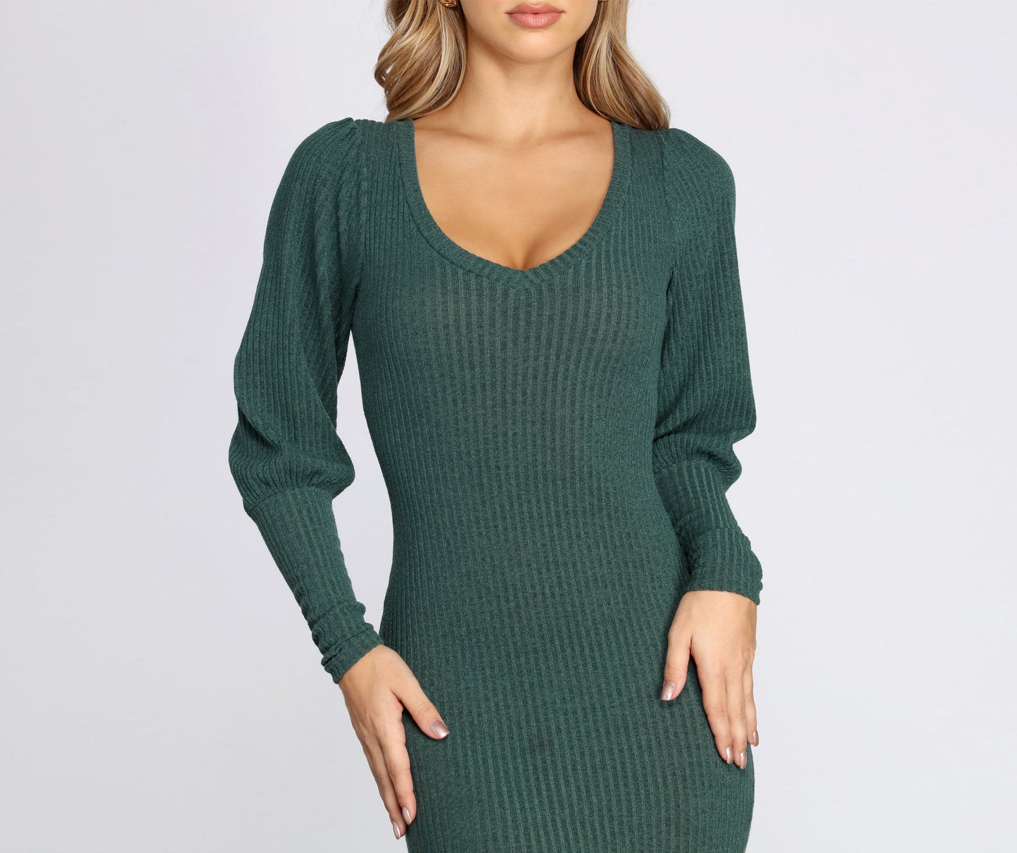 Long Sleeve Stylish Ribbed Mini Dress