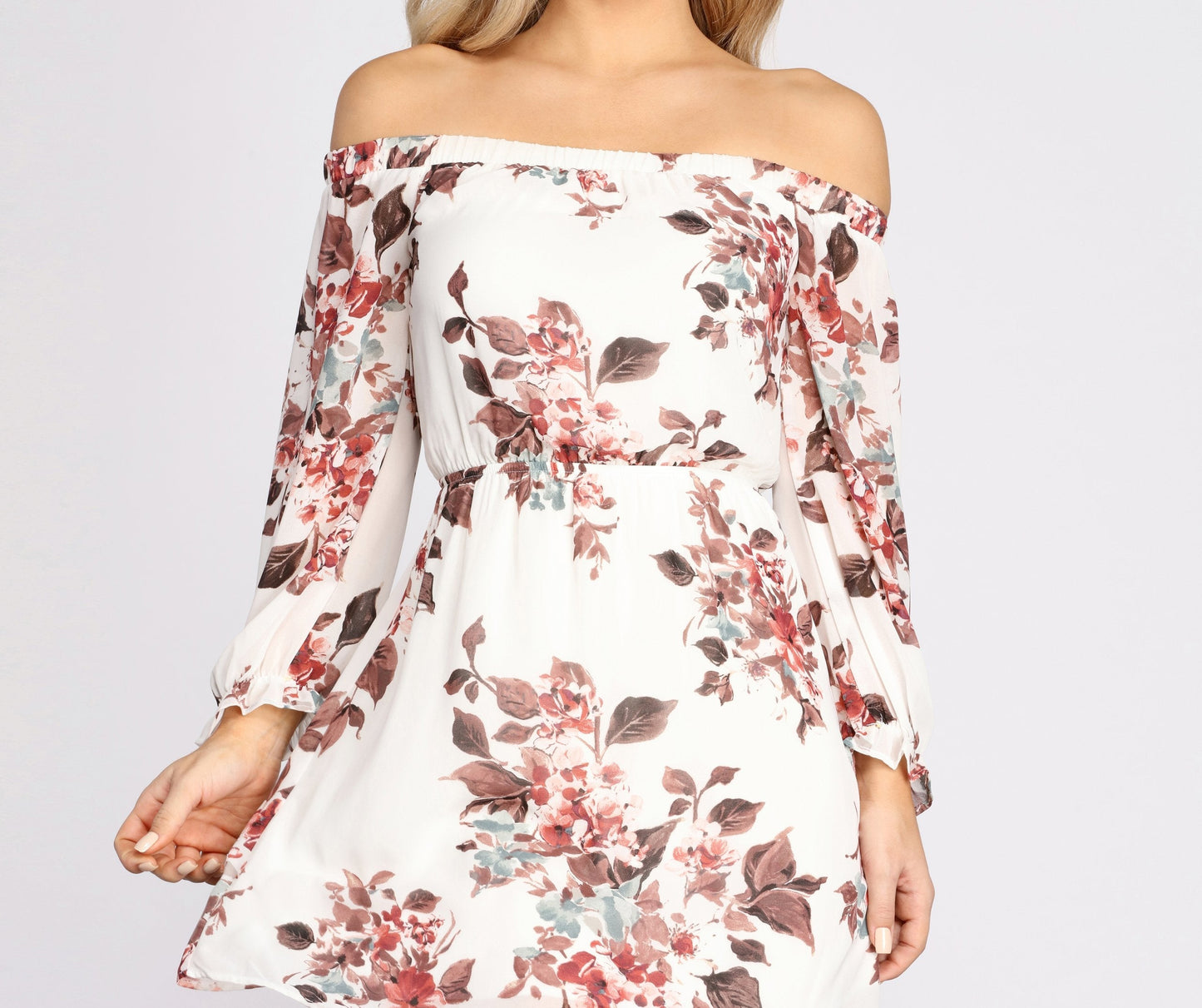 Fresh Start Floral Charming Off Shoulder Dress