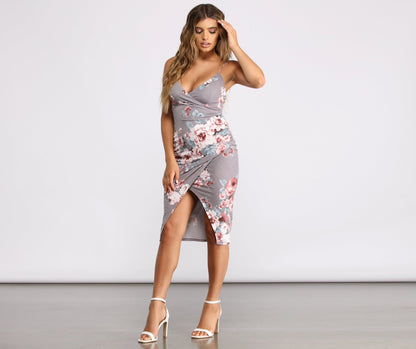 Floral Moment Asymmetrical Charming High Slit Midi Dress