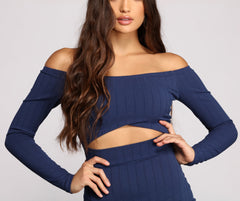 Off The Shoulder Charming Ribbed Cutout Mini Dress