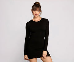 Chic Ribbed Knit Charming Basic Mini Dress